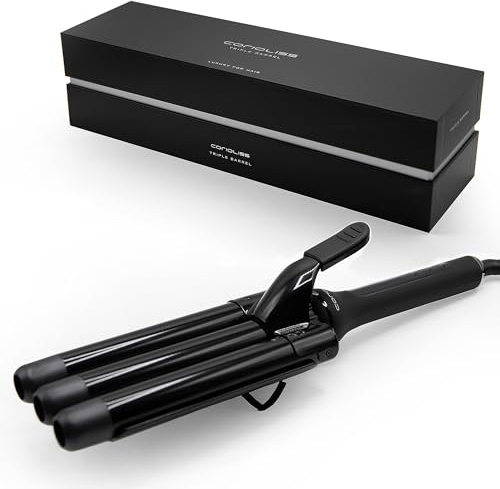 Corioliss Triple Barrel Rizador Pelo Tres Tubos Plancha Ondas 25 mm Turmalina y Cerámica con Control de Temperatura