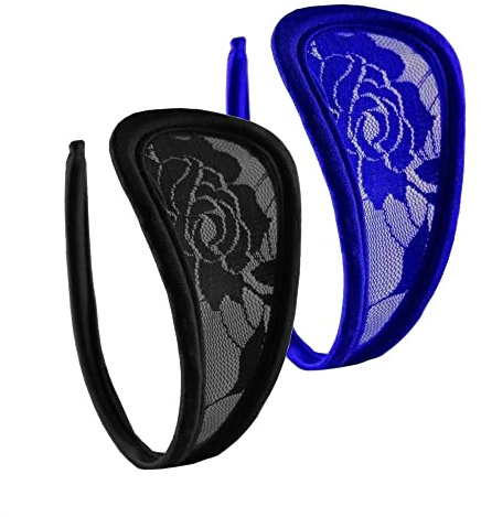 lau-fashion 2er Set C-String Spitze Damen Slip Mini Bikini Schwarz Blau Unterhose Dessous S/M/L