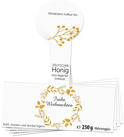Apoidea – Honig Etiketten 250g mit Goldveredlung & Gewährverschluss selbstklebend, personalisierbar - 50 Stück/Etiketten Honiggläser/Honig Aufkleber für selbstgemachten Honig/Honigetiketten