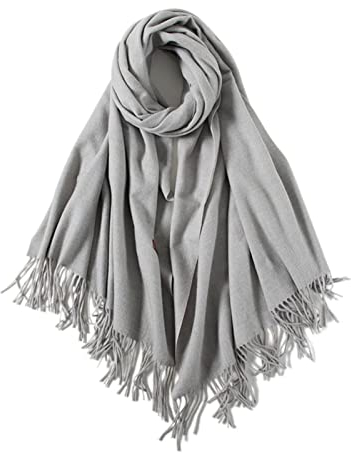Whoiy Halstücher Damen Unifarben, Schaltuch Damen Herbst Große Solide Fransenschals Grau 175X65cm Warmer Winterscha