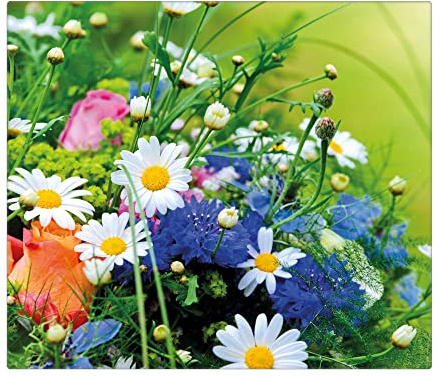 banjado Schneidebrett Glas mit Motiv Blumenstrauß - großes einteiliges Glasschneidebrett rechteckig 60 cm x 52 cm - auch verwendbar als Schneidebrett Herdabdeckung