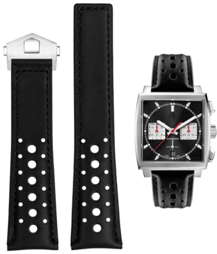 FOUUA Uhrenarmband 22mm Kompatibel mit TAG Heuer Monaco Leder Echtleder-Uhrenarmband mit Blauen Schwarz Armband Uhrenarmband Ersetzen Kompatibel mit TAG Heuer Carrera Aquarace Serie