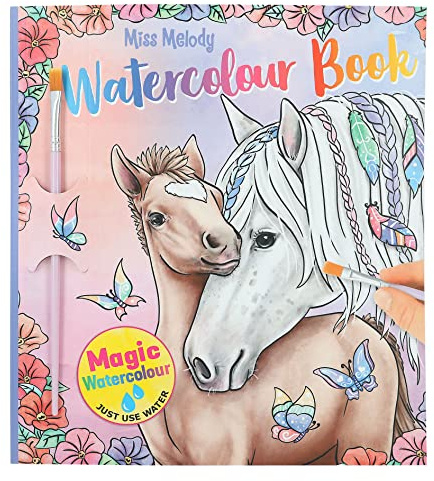 Depesche 12576 Miss Melody – Watercolour Book, målarbok med pensel och 30 hästmotiv att måla med vatten