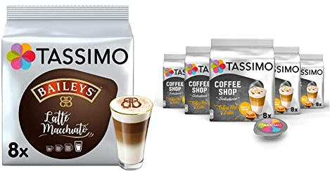 Tassimo Coffee Pods x8 (Pack of 5, Total 40 Drinks) - Baileys Latte Macchiato & Toffeenut Latte, 81 Count, Medium Roast, Caffeinated, Milk Allergen, Coffee Machine Insert, Disc, 16 Pods per Pack