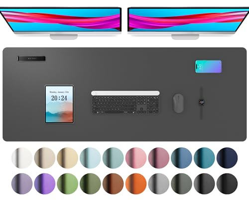 Aothia Schreibtischunterlage,PU-Leder-Schreibtischmatte,Mauspad,rutschfester Schreibtischschutz,wasserdichter Schreibtisch-Schreibblock für Büro und Zuhause(122x43cm,Grau)