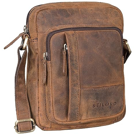 STILORD Godric Herrentasche zum Umhängen Leder Mittel braun Rauleder für Arbeit und Freizeit als Echtleder Umhängetasche Messenger Bag Herren und Handtasche mit vielen Fächern