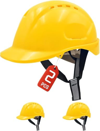 Mustbau 2 Pack Casco da Lavoro EN397, Elmetto Antinfortunistica da Costruzione con Cinturino a 6 Punti, 52 a 66cm Fascia Regolabile, Casco Altamente Traspirante per Uomini, Donne - Giallo