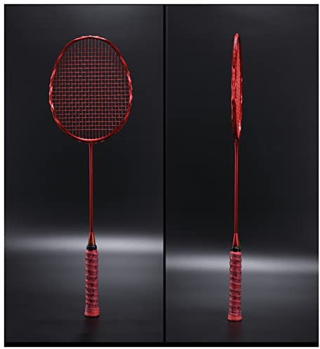 FrEshn Badminton Schläger Spezielle Wellen Hanf Blumen Rahmen Badmintonschläger Full Carbon Fiber 5U Stoßdämpfung Offensive Einzelschläger Badminton Schläger Set (Size : Red)