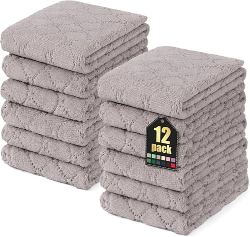 Moosfor Mikrofasertücher 12 Stück 25x50 cm spüllappen Putzlappen Grau | Weiche Fusselfrei Waschbar Geschirrtücher, Reinigen Geschirr & Küchenflächen, Ideal für Küche & Tägliche Haushaltsreinigung.