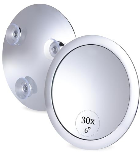 Specchio Ingranditore 30X per Trucco - Specchio Ingrandente Rotondo e Portatile con Tripla Ventosa per Truccarsi e per Epilazione Precisa, Magnifying Mirror - 15 cm (Cromo)