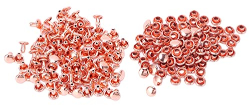 100 Set Rivetti a Doppio Cappuccio, Rivetti in Ferro Rotondi in Oro Rosa Rivetti in Pelle per DIY Lavori Pelle Jeans Scarpe Giacche Borsa Riparazioni