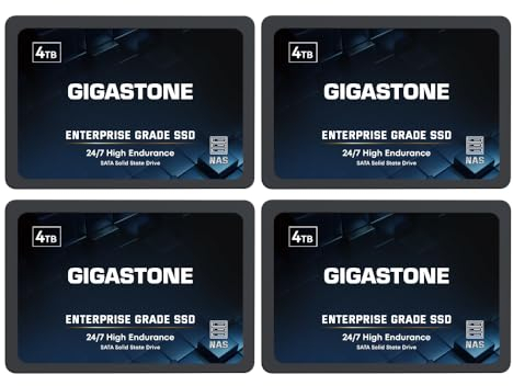 Gigastone NAS SSD 4TB SSD Festplatte (4er-Pack) Hohe Dauerhaltbarkeit SSD für 24/7 Dauerbetrieb NAS-Systeme RAID 2,5 Zoll SATA III Internes Festkörper-Laufwerk SSD Caching