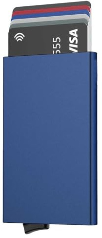 Stock Líder - Porte-cartes en aluminium RFID 5 couleurs, portefeuille aluminium, porte-cartes de crédit, cadeaux originaux pour homme et femme, protection RFID, design moderne, compact et léger, bleu
