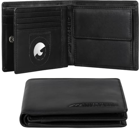 Marc Peter® California AirTag Wallet mit Münzfach und RFID-Schutz | AirTag Geldbeutel | Portemonnaie Schwarz Nappa Geldbörse