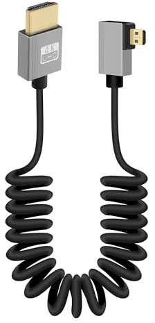 GELRHONR Cable Micro HDTV a HDTV en Espiral, 90 Grados, 18Gbps, Compatible con 4K@60Hz y 3D, para Cámaras y Tarjetas de Captura (Right Angle)
