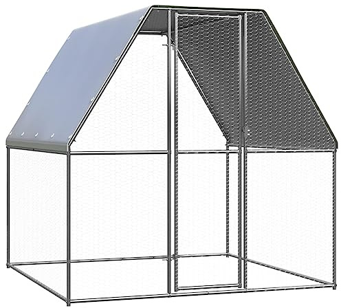 Freilaufgehege Hühnerstall aus Metall Geflügelkäfige Hühnerzaun Freigehege Hühnerkäfige Stabil Geflügelställe mit Schloss Tür, für Hühner & Kleintiere, Silbern und Grau 2x2x2 m Verzinkter Stahl