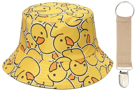 CHSZSH 1 Damen-Angelhut, 1 Hutclip, Lustiger Fischerhut, Gelber Enten-Eimerhut, Faltbarer Sonnenhut