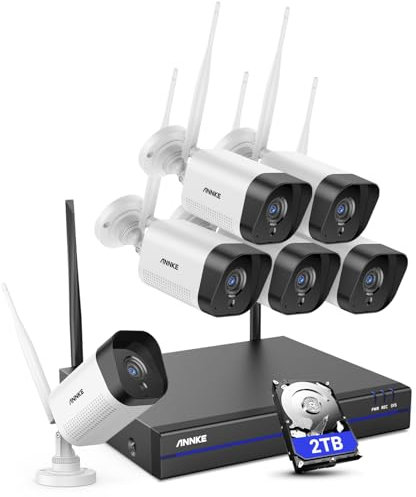 ANNKE WLAN Überwachungskamera Set Aussen Kabellos, 5MP Full HD Überwachungssystem, 10CH 5MP NVR mit 6X Überwachungskameras, Personenerkennung, 2-Wege-Audio, Arbeit mit Alexa, IP67, 2TB Festplatte