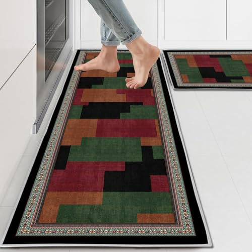 PQCXXA Lot de 2 Tapis Cuisine antidérapant Lavable,Tapis de Cuisine,Tapi cuisin antiderapant pour Couloir,Salle à Manger,Entrée et Tapis de Porte (D1, 43x150cm+43x75cm)