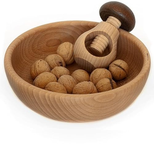 Holzfee Nussknacker mit Schale oder Teller Nussschale Nussteller Holz Nussknackerpilz Auswahl (Schale 18 cm | Pilz D)