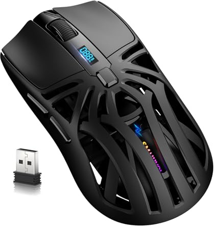 Ratón inalámbrico para juegos, 10000 DPI, Tri-Mode 2.4GHz/Bluetooth/Ratón con cable, 6 botones, pantalla digital, ratones silenciosos, recargable, macro personalizable y retroiluminación RGB para PC