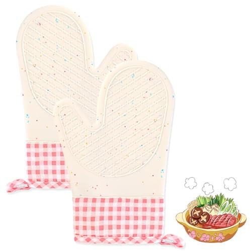 1 Paire Gants de Four, Gants de Cuisine Coton, Lavable Gant Cuisine Four, Gants de Cuisine Antidérapants, Gant Cuisine Anti Chaleur pour Barbecue, Cuisson