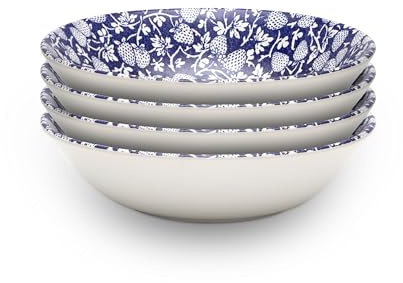 Wade Eton Set of 4 Cereal Bowls with Blue Strawberry Design, Crafted from Earthenware, Made in Stoke-on-Trent, 19.5cm, Blue, WA967048BLU