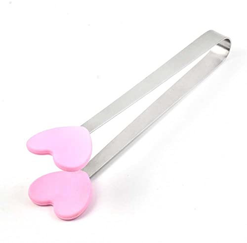 Stainless Steel Mini Ice Tongs Sugar Tongs, Heat-Resistant Ice Cube Clamp Snack Salad Tongs, Mini Serving Tongs Cooking Utensils(pink-Heart Shape)