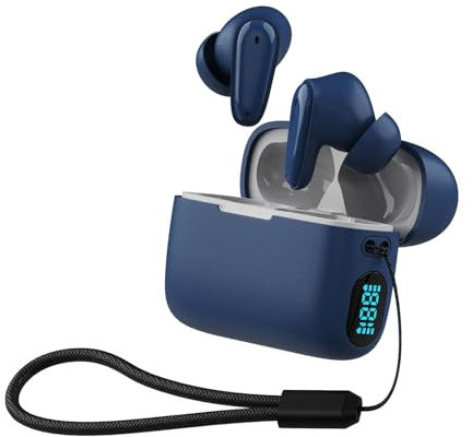 Fiauli Wireless Earbuds,Bluetooth 5.3 Headphones in Ear with Mic,HiFi Stereo Bluetooth Earbuds with LED Display Display,Waterproof Noise Reduction Wireless Bluetooth Earphones for Sport Home Blue
