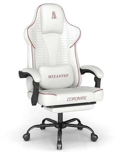 NSMAZXO Ergonomischer Gaming Stuhl, Bürostuhl mit Fußstütze, höhenverstellbar & wippbar, extra breites Sitzkissen (51 cm), ergonomische Lendenstütze, belastbar bis 150 kg