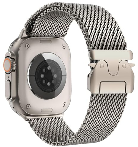 Milanesiska loop-armband, kompatibla med Apple Watch-armband, ultra 3/2/1, 49 mm, 46 mm, 45 mm, 44 mm, män, kvinnor, justerbart metallarmband för iWatch serie 11 10 SE 9 8 7 6 5 4, fallskärmsstil