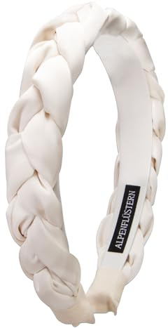 Alpenflüstern Trachten-Haarreif Satin Flechtoptik - Damen Haarschmuck rutschfest, Haarband geflochten fürs Dirndl (creme-weiß) ADV159