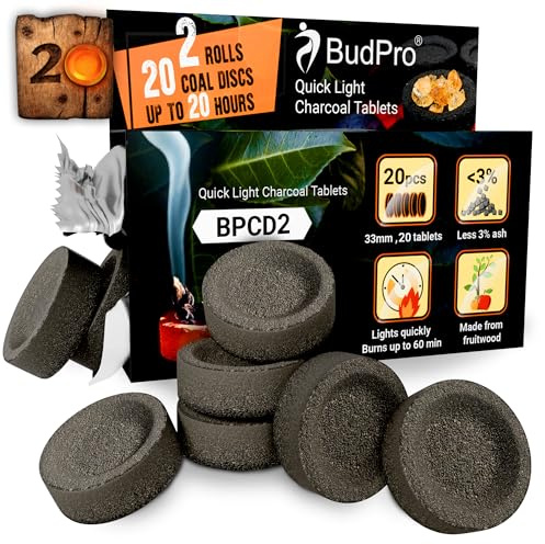 Quick Light Charcoal Tablets 33mm – 40 Tablets (4 Rolls) Fast Lighting Charcoal Discs for Incense, Resin, Frankincense & Bakhoor