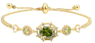 Mareclat 14K Gold Plated Bracelet for Women Dainty Green Gemstone Cubic Zirconia Bracelet Birthstone Peridot Adjustable Chain Non Tarnish