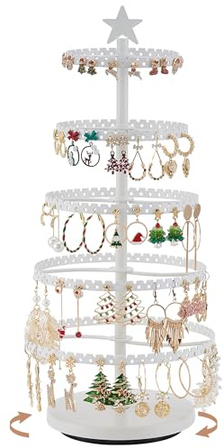 Lolalet Présentoir Boucles d’Oreilles Rotatif à 5 Niveaux, Porte Bijoux en Métal, Rangement Boucle d'Oreille –Blanc