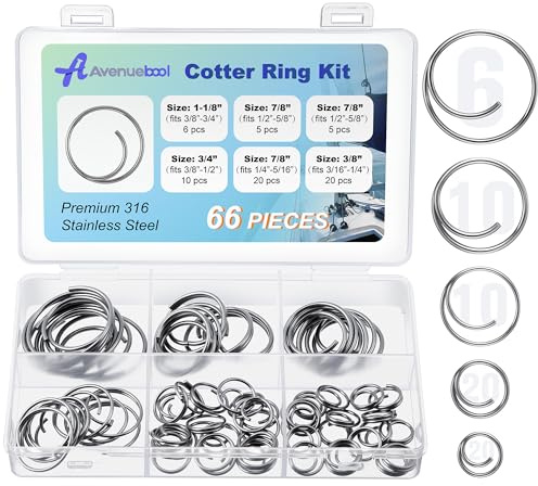 Avenuebool 66 Pcs 5 Sizes Stainless Steel Cotter Ring Kit, Durable 316 Stainless Steel Cotter Pins Secure Popular Sizes of Clevis Pins, Upgraded Marine Hardware for Hitch Pin Lock Systems