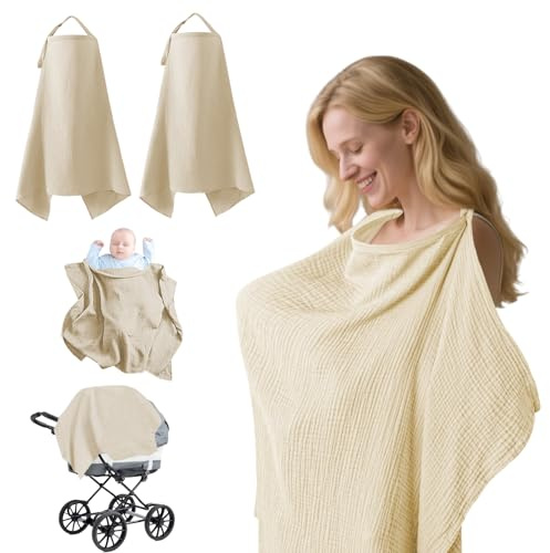 2 Stück Stilltuch Für Unterwegs Weich Und Atmungsaktiv Breastfeeding Cover 360° Vollständige Abdeckung Geeignet Für öffentliche Plätze Khaki
