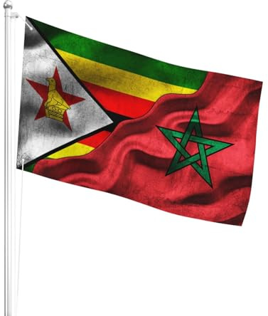 Individualité Drapeaux Bannières Marocain Zimbabwéen Marocain Drapeau Personnalisé Resistant Exterieur Drapeau De Jardin Pour Cadeau D'Anniversaire, Décoration D'Halloween, Terrasse, 3X5 Ft