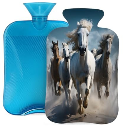 Mexpekil Wärmflasche mit weichem Flanellbezug, 2 l, großer Wärmbeutel zur Schmerzlinderung, warme Hände, Füße und Körper, ideales Geschenk für Erwachsene und Kinder (Laufendes Pferd)