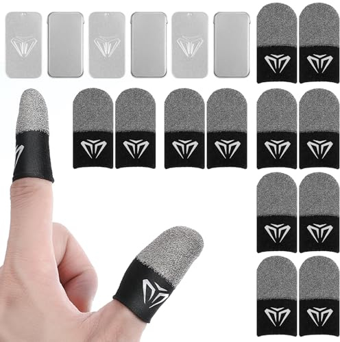 Wanmu 12 custodie per dita da gioco, anti-sudore, in fibra argentata, touchscreen, traspirante, per il pollice, per il gioco, per cellulare, controller