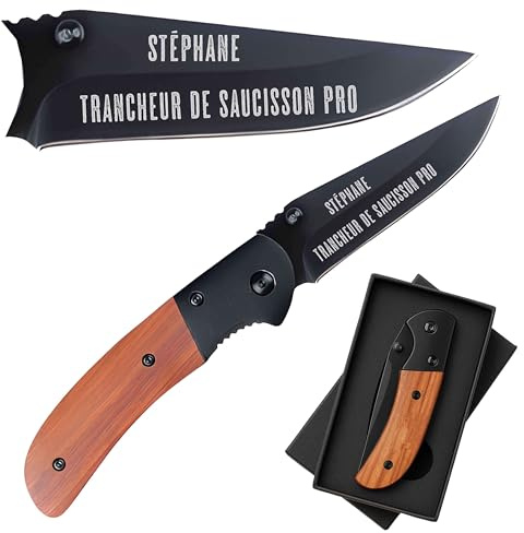 Planetee Couteau Stéphane Trancheur de saucisson | Canif | Couteau pliant | Travail Secret Santa | Boîte de rangement | Idée Cadeau Noël Papa Anniversaire