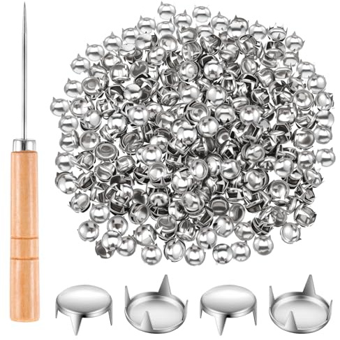 Yolev 500 Stück 10 mm Runde Kuppelnieten für Kleidung, Metall Studs，Silberne Nieten Set, DIY Punk Spikes, Ledernieten, Spikenieten mit Ahle für Lederhandwerk Kleidungsgürtel Tasche Schuharmband