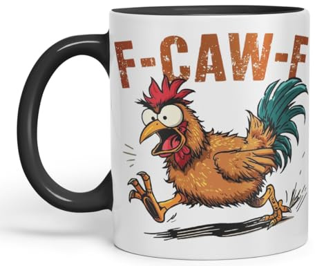 Vixar F-Caw-F Sarcastic Chicken Coloured Ceramic Mug Cup Gift Funny Sarcastic 330ml (Black)