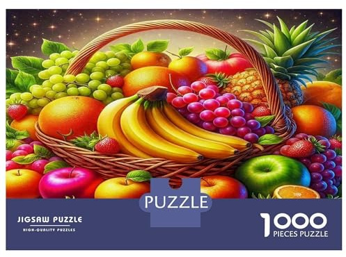 Obst Erwachsenenpuzzle 1000 Teile Recyclingpapier Leuchtender Obstkorb mit Äpfeln und Bananen Extrem schwieriges Spiel zur Wanddekoration und Geschenke 38x26cm