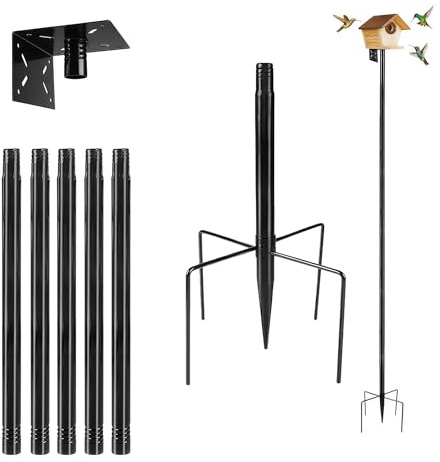 Vogelhaus Ständer 200cm - Höhenverstellbar mit 5 Zacken Bodenanker | Vogelhaus-Stangenhalterungsset 5-teilig für Vogelhaus Vogelfutterspender robuste Metallstange Garten