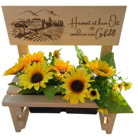 Blumenbank aus Holz mit Gravur,Dekorative Pflanzbank mit Blumenkasten,Geschenk für Mama,Oma,Gartenbank für Balkon&Terrasse, Outdoor Muttertag (Heimat ist kein Ort sondern ein Gefühl)