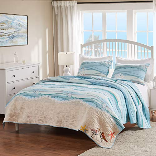 Greenland Home Maui Embroidered Coastal Quilt Set, King/California King (3-Piece)