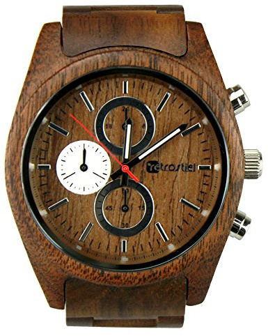 retrostiel Holz Armbanduhr Niagara Nut Herren mit japanischem Chronograph-Uhrwerk