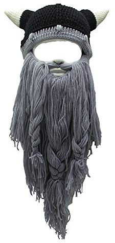 YEKEYI Erwachsenen-Bartmütze mit Hupe, warm, gestrickt, Wolle, lustige Totenkopfmütze