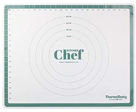 ThermoTasty All-in-One Arbeitsmatte, Teigmatte, Matte Unterlage aus Silikon, Rollen und Formen von Teig, Fondant mit Antirutsch und Antihaft-Funktion 50×40 cm